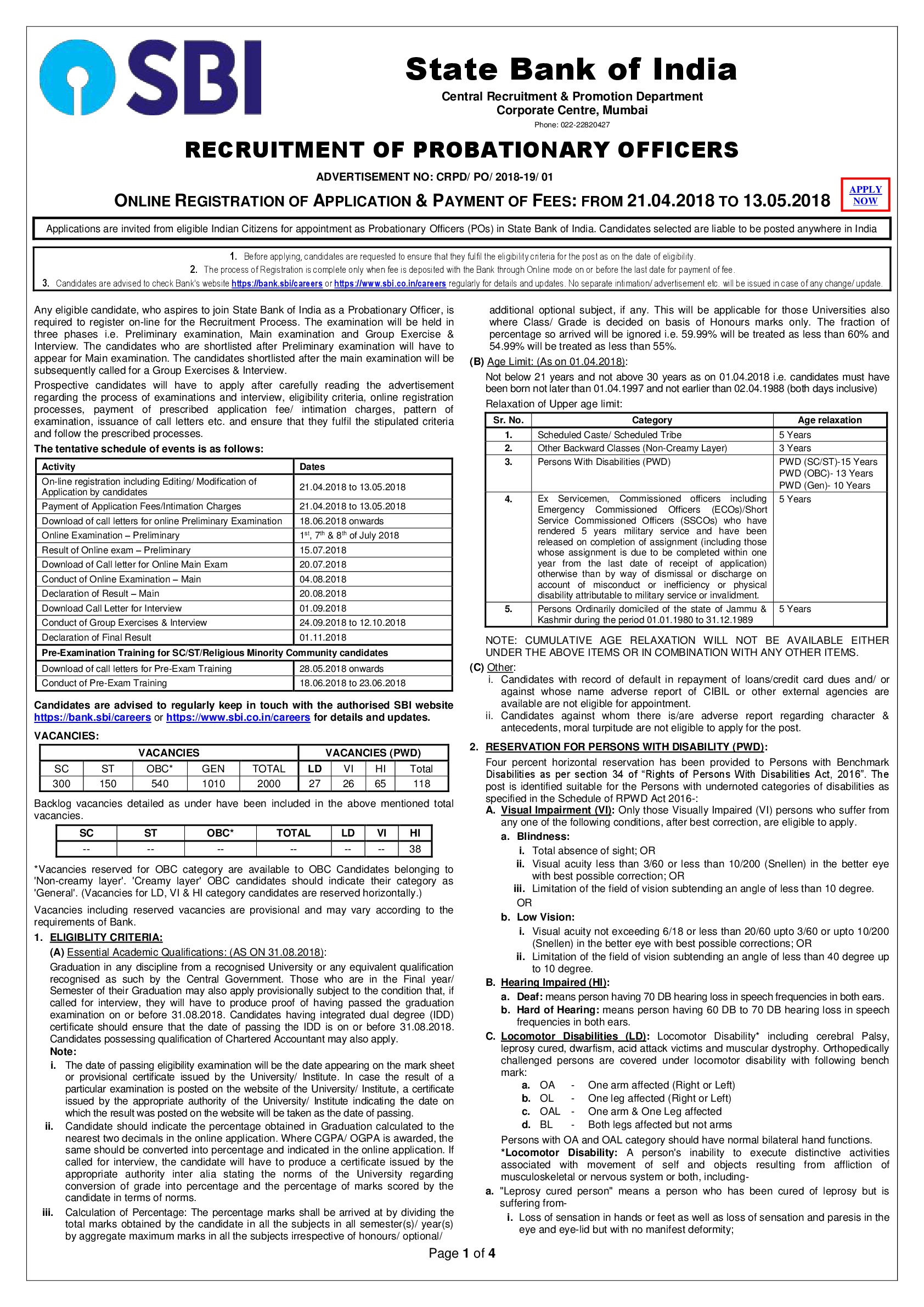 SBI PO NOTIFICATION OUT